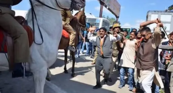 Caught on camera: BJP lawmaker attacks police horse with lathi, breaks its leg