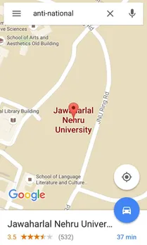 Typing 'sedition', 'anti-national' or 'patriotismâ€™ keywords on Google Maps directs you to JNU