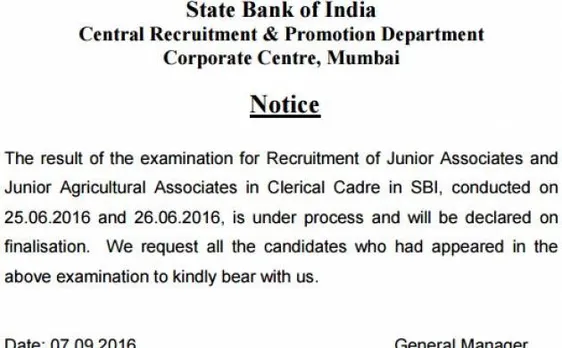 SBI Clerk Results 2016: SBI announces Official notification on JA and JAA; check at sbi.co.in