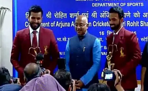 Sports Minister Vijay Goel honours Ajinkya Rahane, Rohit Sharma with Arjuna Awards
