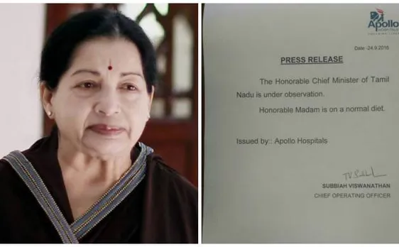 Tamil Nadu CM Jayalalithaa is stable and on normal diet: Apollo health bulletin 
