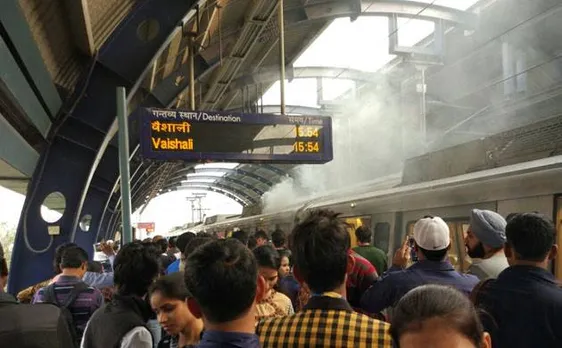 Watch Video: AC panel of Delhi Metro's last coach catches fire at Patel Nagar station, passengers evacuated immediately