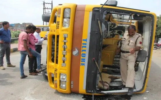 BSF men rescue children after school bus turns turtle in UP