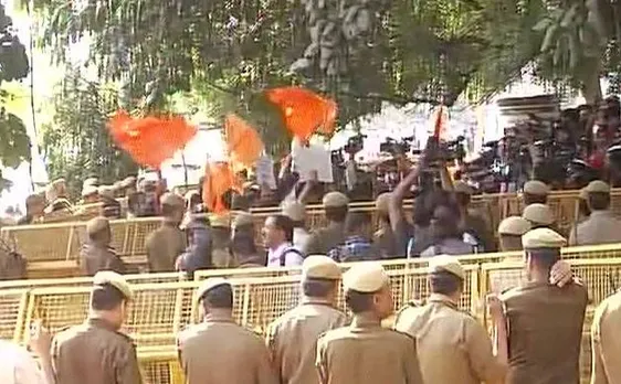 Ramjas college row: ABVP members protests outside Delhi Police headquarters