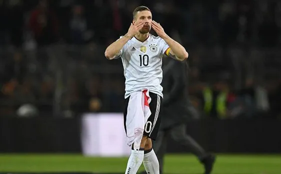 German football legend Lukas Podolski bids adieu to international soccer with thunderbolt strike to defeat England 