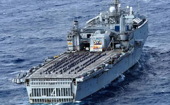 International Yoga Day: Navy personnel perform Yoga onboard INS Jalashwa, Kirch in Bay of Bengal