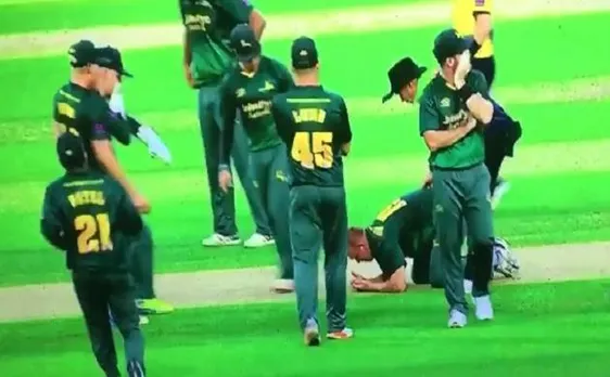Watch: Luke Fletcher smashed on head during Natwest T20 Blast game, hospitalised