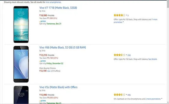 Amazon Vivo Carnival: Attractive discounts, cashbacks on Vivo smartphones including V7, V7+