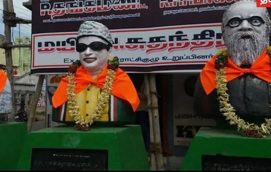 After statue vandalism, Periyar, MGR busts scarfed with saffron cloth in Tamil Nadu