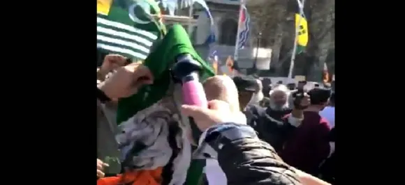 Pakistan-backed PoK-Khalistan supporters pull down, burn Indian National flag in London