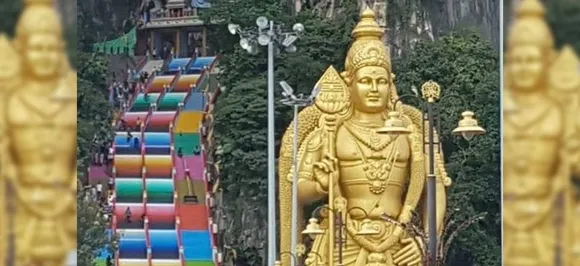 Famed Malaysian Hindu temple complex gets technicolour paint job