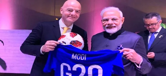 FIFA President gifts football jersey to PM Modi