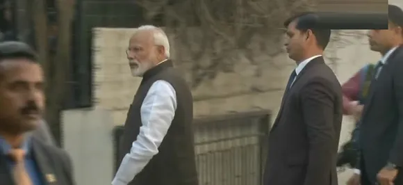 Prime Minister Narendra Modi reaches George Fernandes' residence to pay his tribute