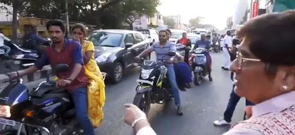 Puducherry LG Kiran Bedi turns traffic cop, scolds bikers for not wearing helmet 