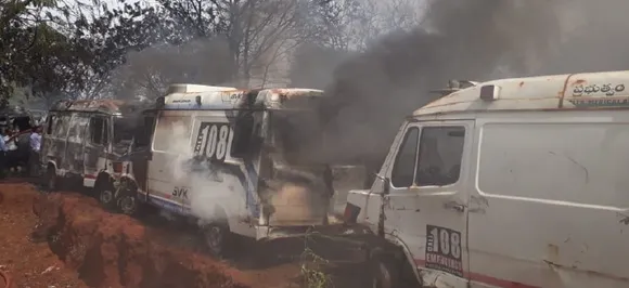 50 government ambulances gutted in fire at GVK-EMRI parking lot in Hyderabad