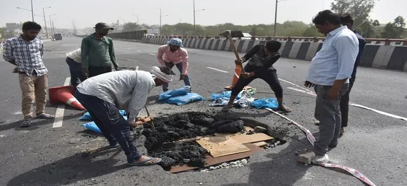 IN PICS: 4-feet-deep hole on Hero Honda Chowk flyover in Gurugram throws traffic out of gear