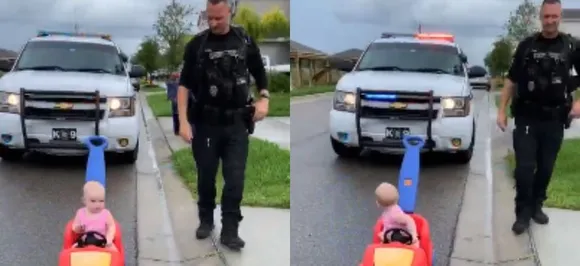 Cop 'pulls over' 10-month-old daughter for driving on wrong side, her reaction is too cute for words!