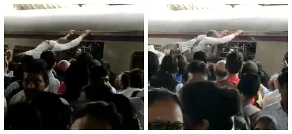 Everyday relatable things for Mumbaikars and Delhiites: Man gets swept away by crowd despite clinging to train, WATCH