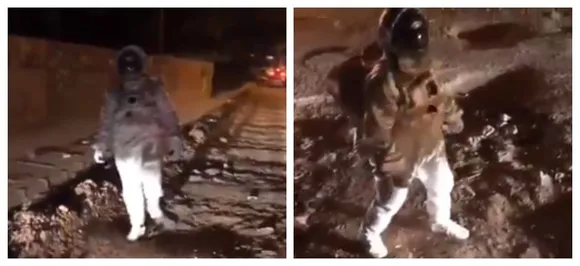 Desperate Time Calls For Creative Measures! Man Dressed As Astronaut Moonwalks On Potholes, WATCH