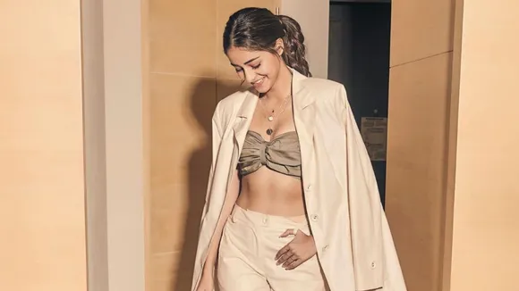 Ananya Panday Looks Super-Stylish In Beige Pant Suit And Bralette