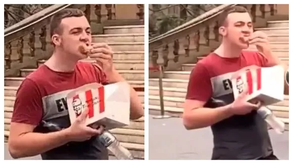 Man Feasts On KFC Chicken In Middle Of Vegan Protestors, WATCH