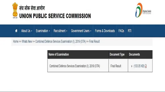 UPSC CDS 2019 Result