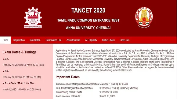TANCET 2020 Application Date Extended