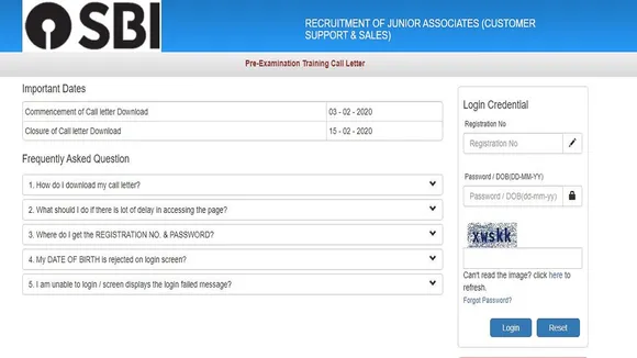 SBI Clerk 2020 admit card