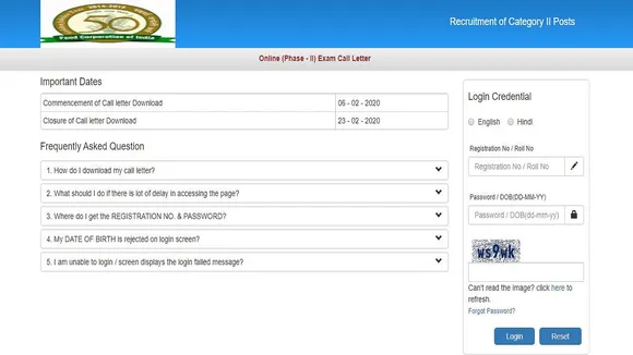 FCI Online Phase 2 Exam Call Letter