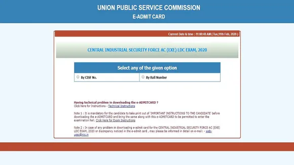 CISF LDCE 2020 Hall Ticket