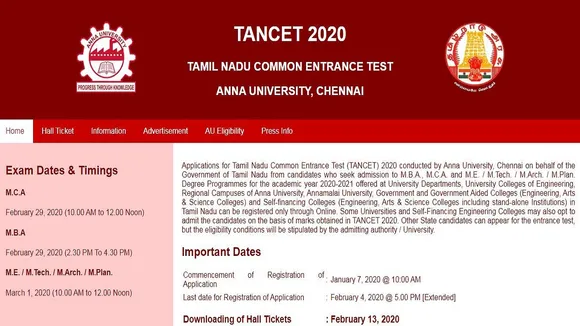 TANCET 2020 Admit Card