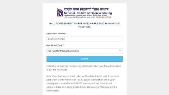 nios practical exam admit card 2020
