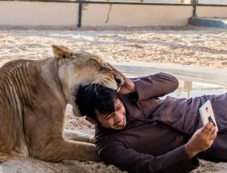 Arab man with his exotic pets