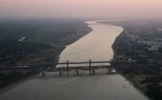 Senic view of Bharuch cable-stayed bridge on Narmada river