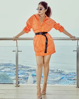 Bhumi Pednekar Rocks Tangerine Zipper Dress During Pati Patni Aur Woh Promotions