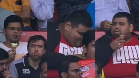 Fan was enjoying ice cream had to hide his face as he came on big screen during IND vs NZ 