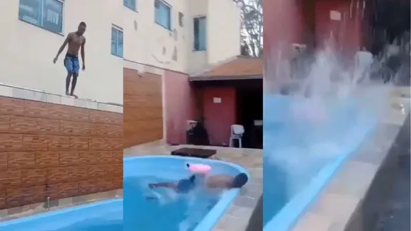 Dangerous stunts in swimming pool,