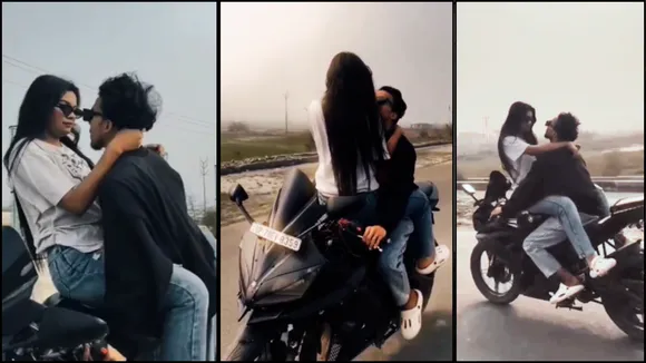 Viral Young man from Kanpur seen romancing with a girl on a bike