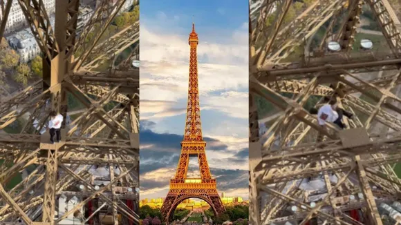 stunt on eiffle tower