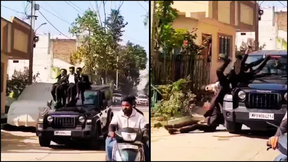 Indore Was making a reel sitting on the bonnet of a moving Thar viral video 