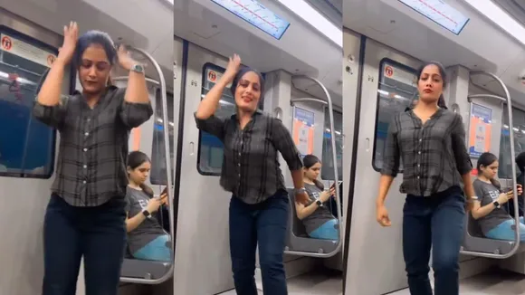 young girl dance in metro 