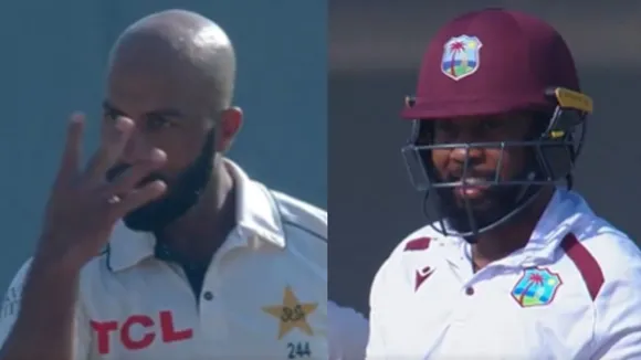 PAK vs WI Pakistan spinner Sajid Khan shows fingers to West Indies Jomel Warrican watch 