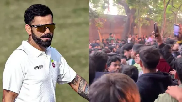 fans gathered at Arun Jaitley Stadium to see Virat Kohli Ranji Trophy match chant RCB