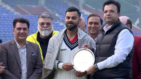 Virat Kohli felicitated by DDCA for playing 100 test for India during Delhi Ranji Trophy match  