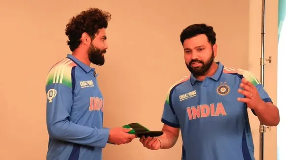 BCCI share video where rohit sharma ravindra jadeja and team members in new jersey for champions trophy 2025