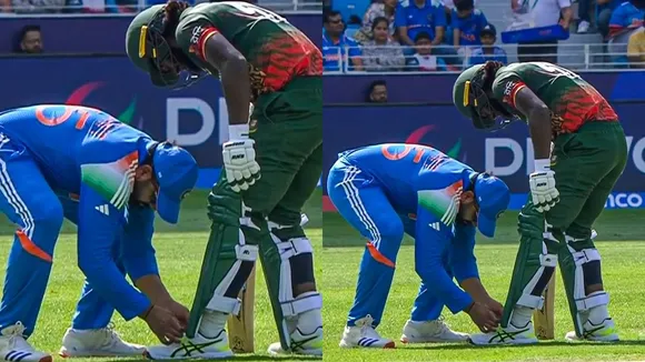 rohit sharma show perfect sportsmanship tying shoe lace of Bangladeshi batsman