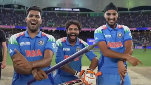 Ravindra Jadeja danced in Gangnam Style with Harshit Rana and Arhsdeep Singh after winning Champions Trophy 2025