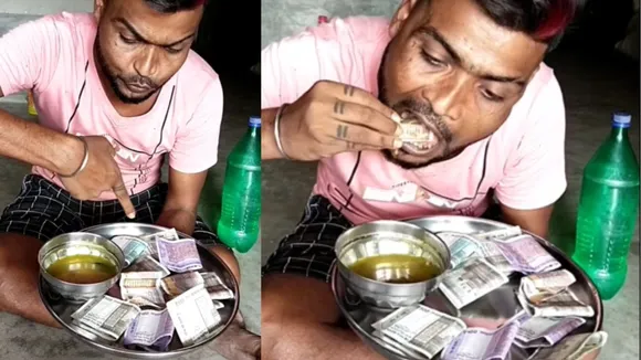 young man eating notes 