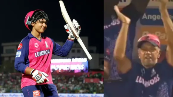Rahul Dravid forgot his injury celebrated Vaibhav Suryavanshi century like this watch video RR vs GT IPL 2025 