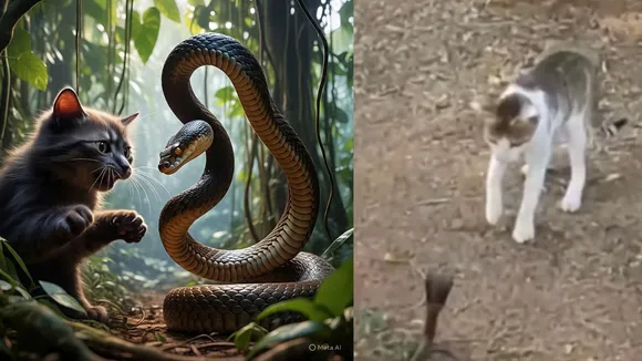 Viral cat attacked on snake